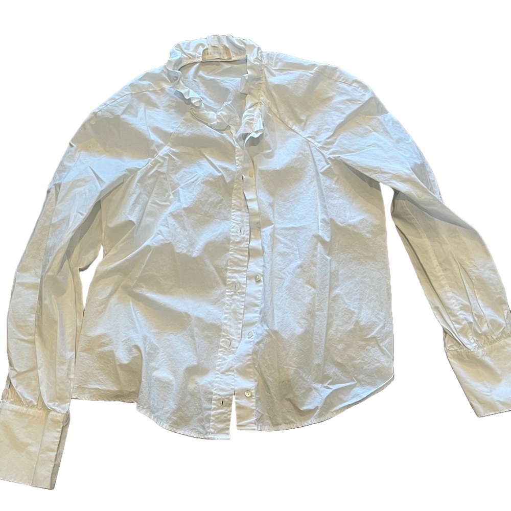 Sezane White Ruffled Blouse Designer
